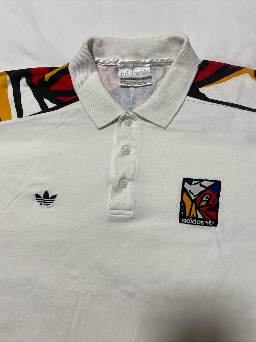 adidas White Polo with Bold Multicolor Shoulder Panels